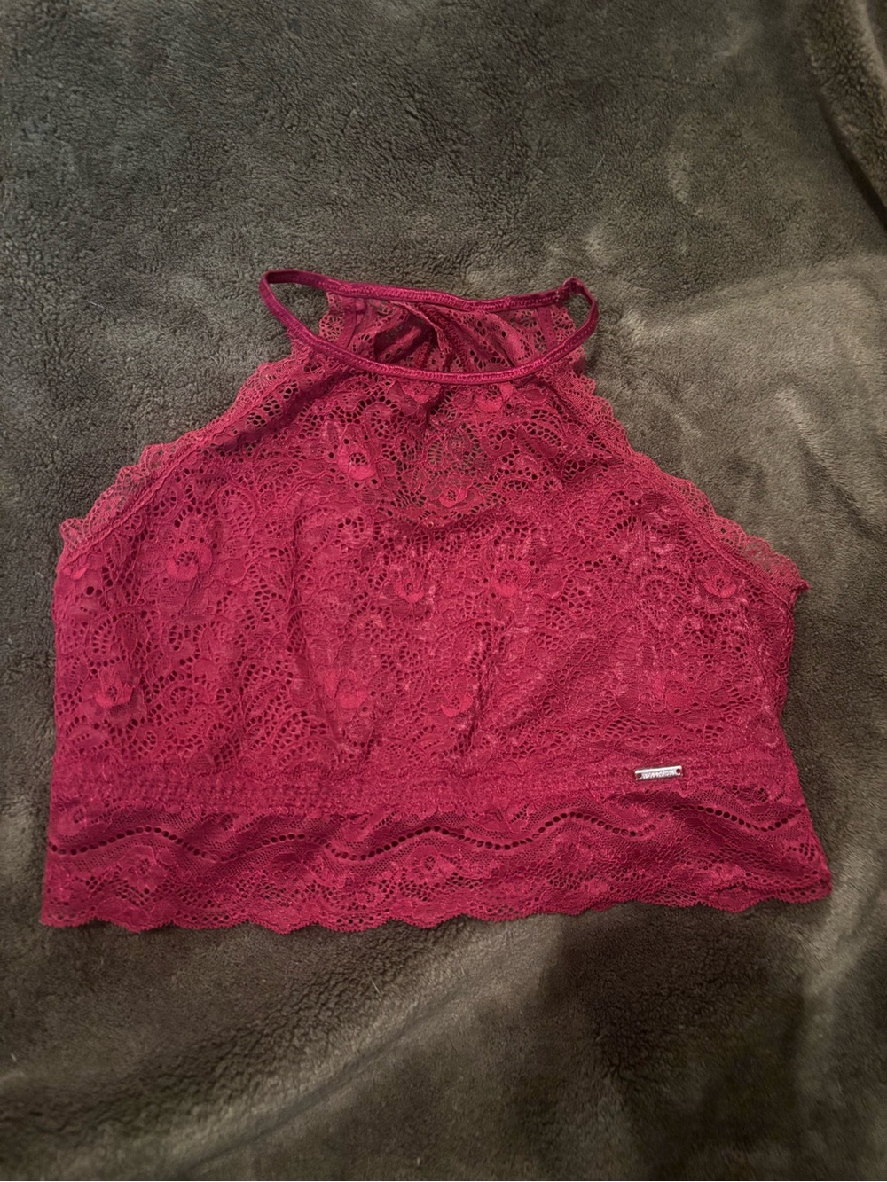 La Vie En Rose Lace Halter Crop Top - Burgundy
